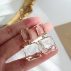 925 Silver Needle Transparent Geometric Square Crystal Earrings For Women Jewelry