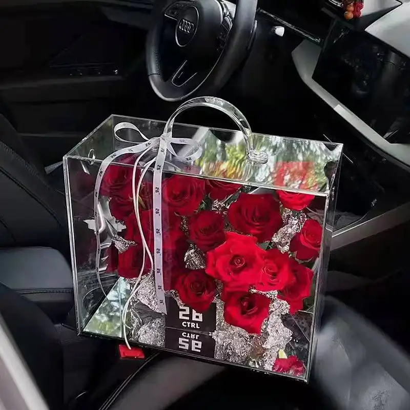 Wholesale Transparent Acrylic Bouquet GiftCluthShopping Bag Box Storage Box Acrylic Display Box