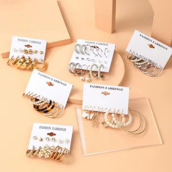 Fashion Huggie Women Stud Earrings Set Pearl Jewelry for Women Daily Use Party Luxury Crustal Stone Earrings Set
