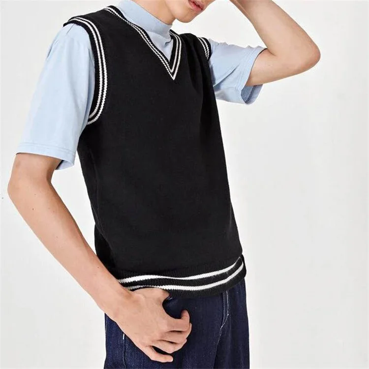 Men Striped Trim Cricket Sweater Vest 