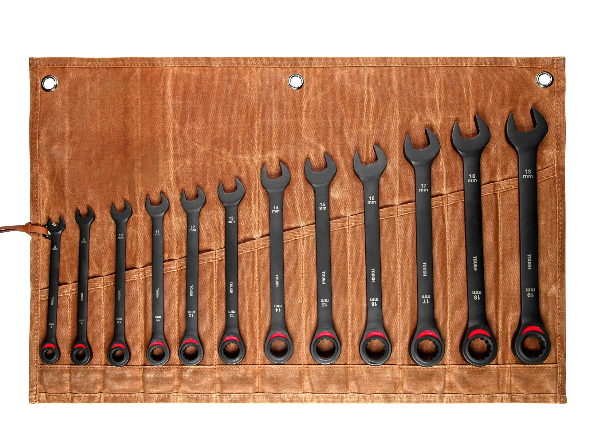 Combination Ratcheting Wrench Set: 12-Piece Metric 8-19mm CR-V Steel Tough Wax Canvas Storage Bag for Off-Road Tool Kits H9a0d77fe99c14a3fad21ab5cec32551ad