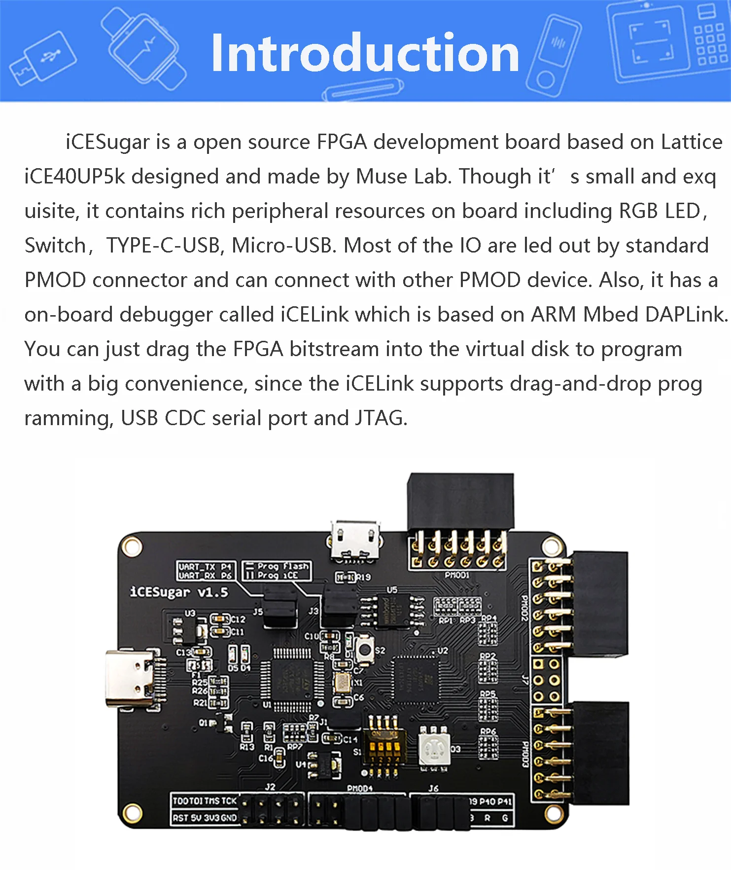 Custom ICESugar FPGA Development Board Open Source RISC-V ICE40UP5k Ic ...