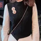 Black Waistcoat Irregular Black Sleeveless Wool Knit Vest Worn Waistcoat For Women