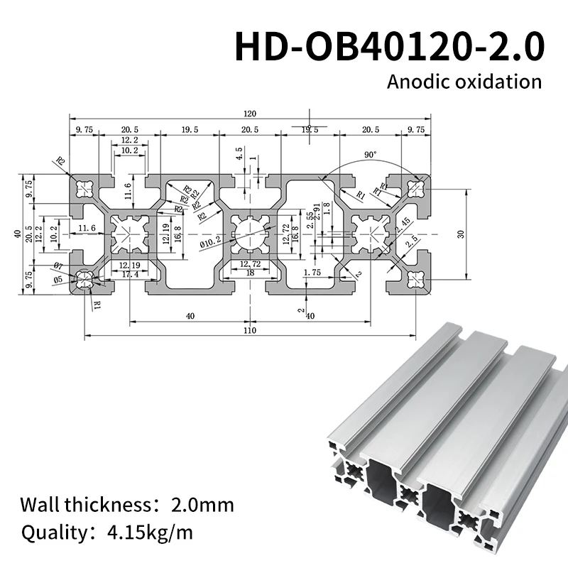 40120 Industrial Extruded Aluminum Profile Equipment Frame Assembly Line 10.2 Holes Provide Drilling and Cutting Services manufacture