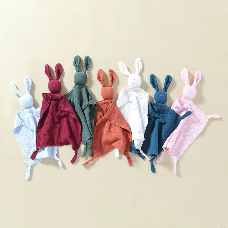 Baby Security Blankets Cotton Muslin Lovey Blanket Soft Breathable Bunny Security Blanket Baby Gifts for Boy and Girl