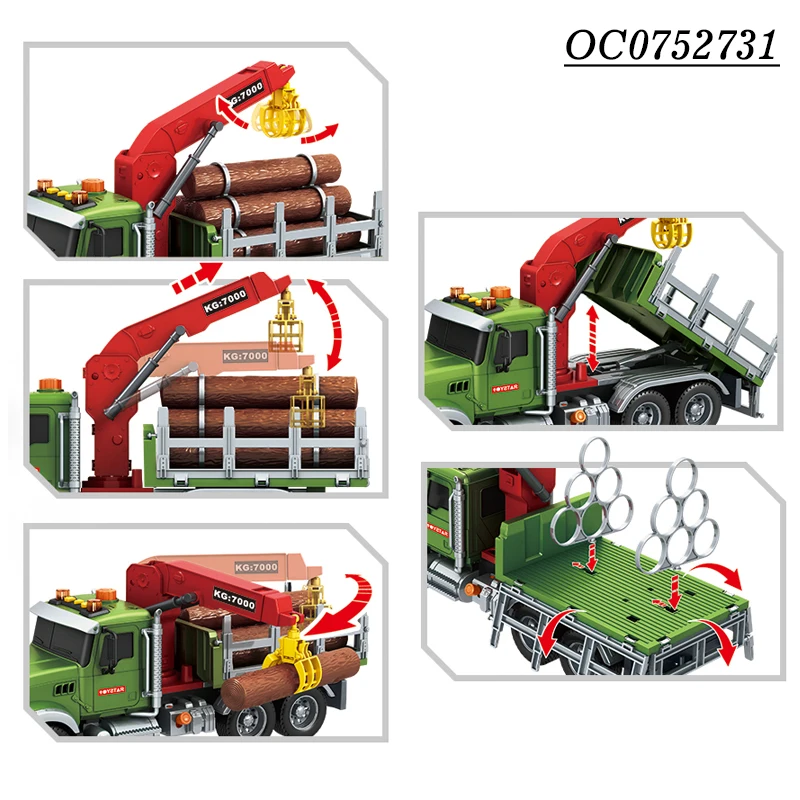Kids 1:12 transport wood friction powered trailer truck car toy with music light