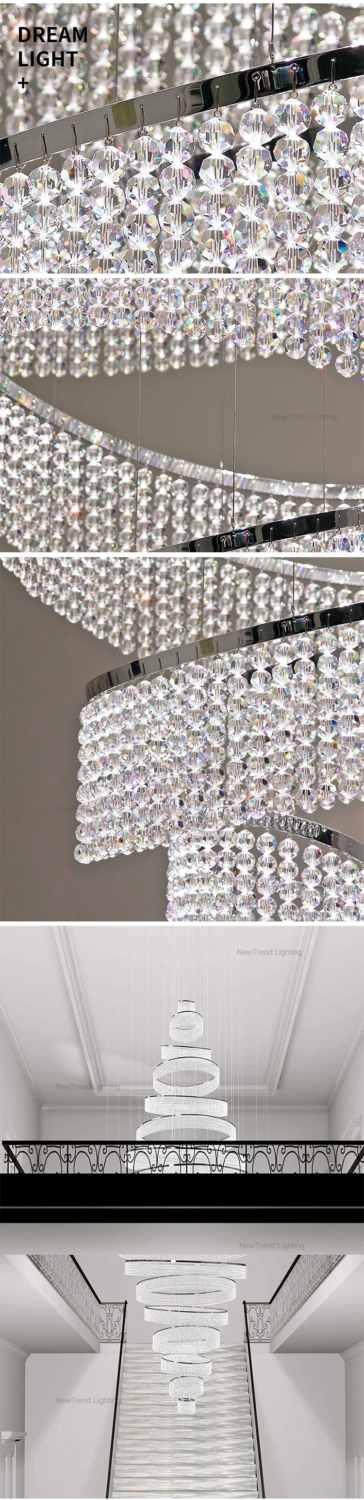 DZ-020 Contemporary Style Indoor Decoration Ballroom Staircase Villa Stainless Steel Crystal Led Chandelier factory