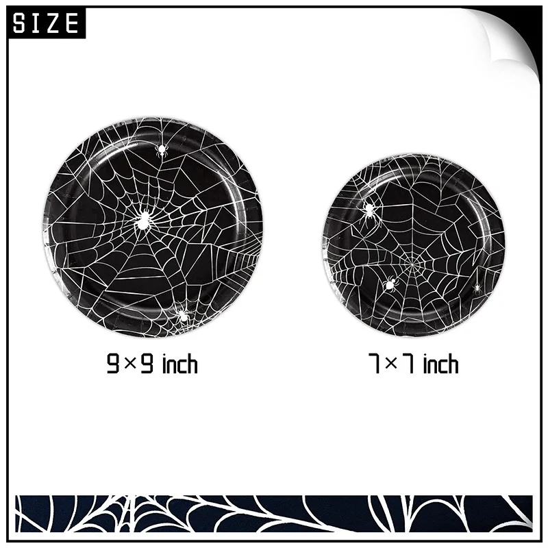 Halloween Black cobweb 12 people disposable paper plate paper cup Paper towels tablecloth Party tableware set for kids