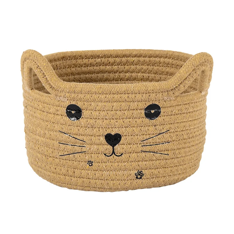 HUAYI 2024 New  cotton rope woven mini food storage basket Cat ear basket  for home restaurant hotel