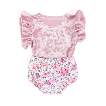 Wholesale Kids Clothing Sets Velvet Top Shirts Floral Bloomers Sets Infant Girls Wholesale Outfits