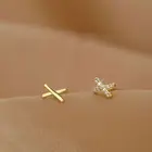 Stud Hot Sell 925 Silver Jewelry Asymmetry Zircon Cross Letter X Stud Earrings For Women