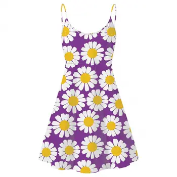 Purple/Blue/Yellow/Black/Green New Ladies Floral Slip Dresses Beautiful Daisy Flower Print Women Summer Sleeveless Slip Skirt