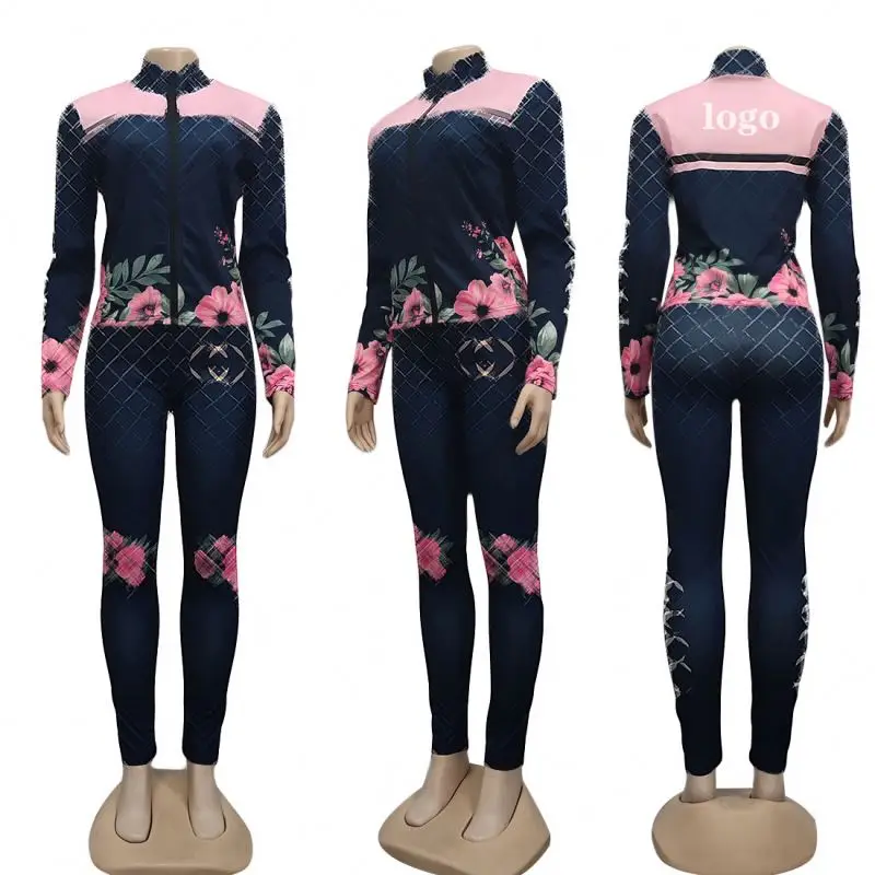 2023 New arrival women clothing brand fashion casual cartoon printing long-sleeved jacket trousers two-piece suit high quality