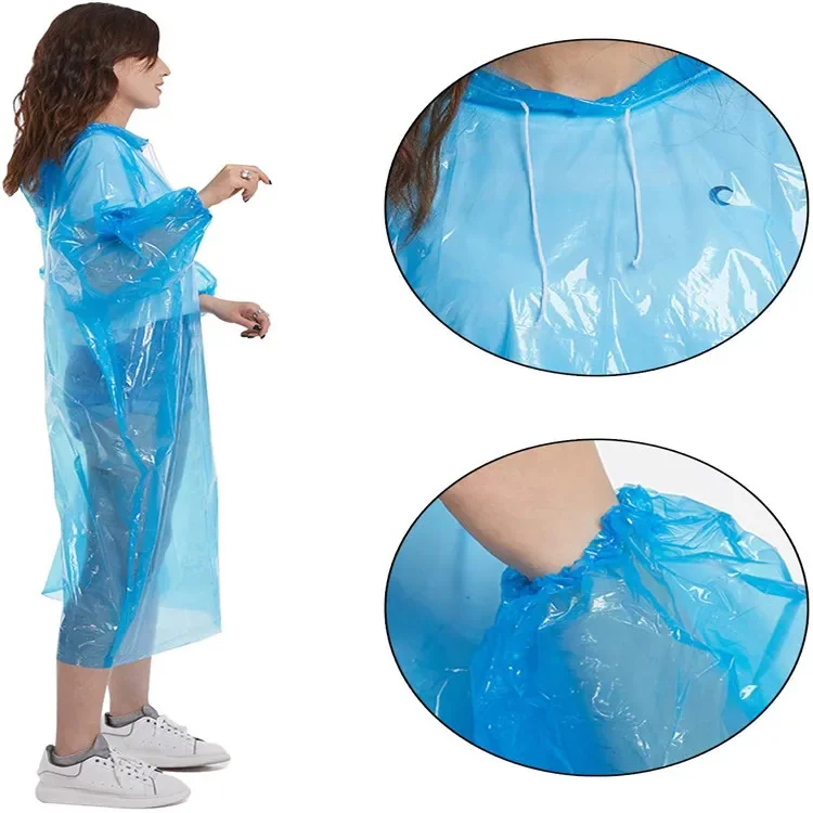 Thick Plastic Disposable Rain Poncho Clear Adult Raincoat with Hood Waterproof Emergency Rainwear for Men Women Girls Hiking