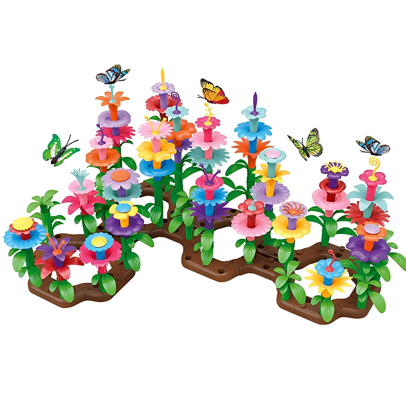 Intelligence development DIY assemble toys 38pcs garden world set building blocks flowers for kids
