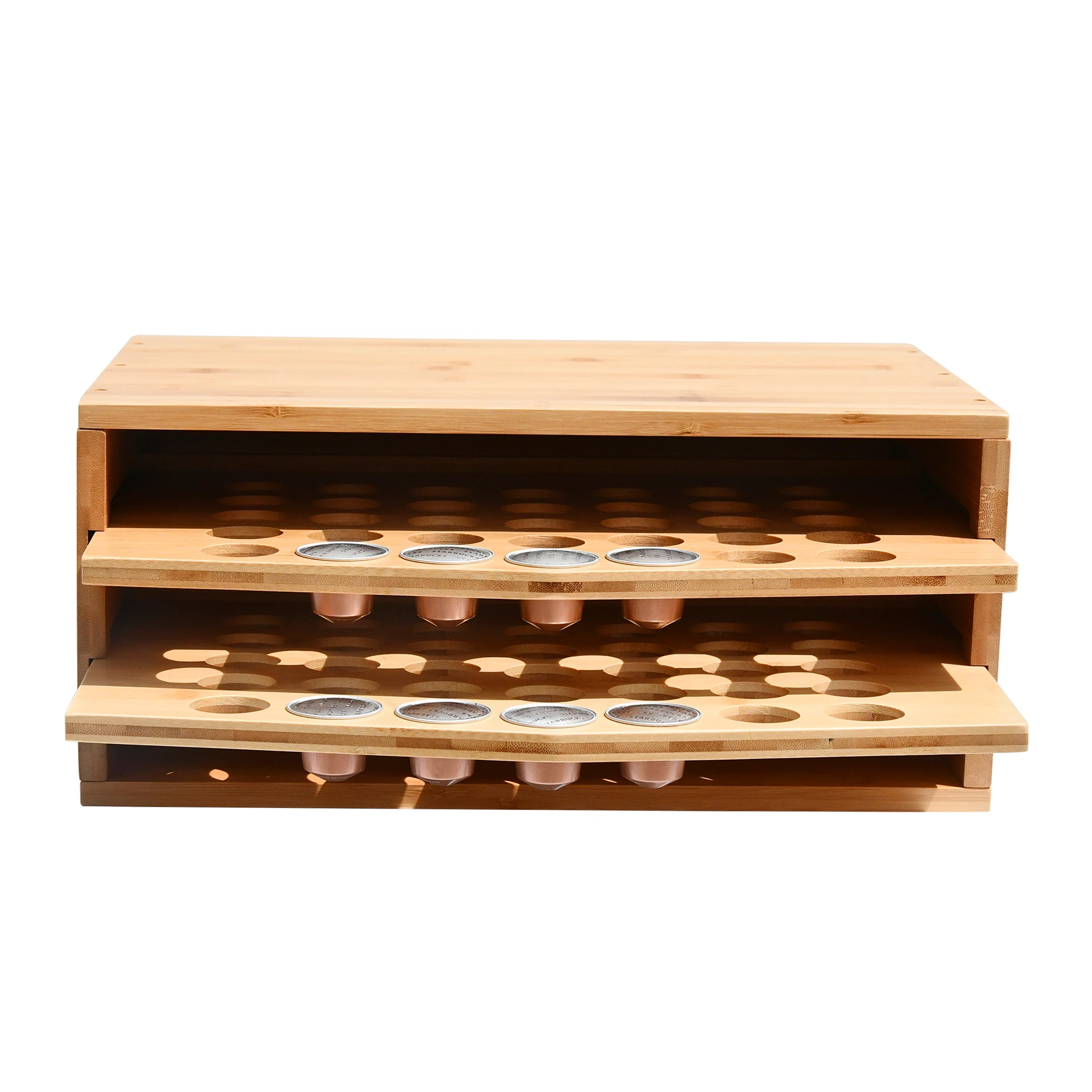 Bamboo Coffee Pods Holder Capsules Storage Drawer Compatible With Keurig K-Cup Pods 2-tier for Kitchen Office Bar