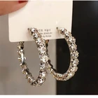 Hoop Hot Sale 925 Sterling Silver Big Circle Cubic CZ Hoop Earrings Sparkly Rhinestone Crystal Earrings