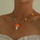 Charm Necklace Bohemia Colorful Clay Beads Flower Love Heart Shape Choker Beaded Mushroom Charm Necklace For Women