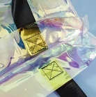 Handbags Custom Black Long Handle Holographic Pvc Transparent Digital Print Handbags
