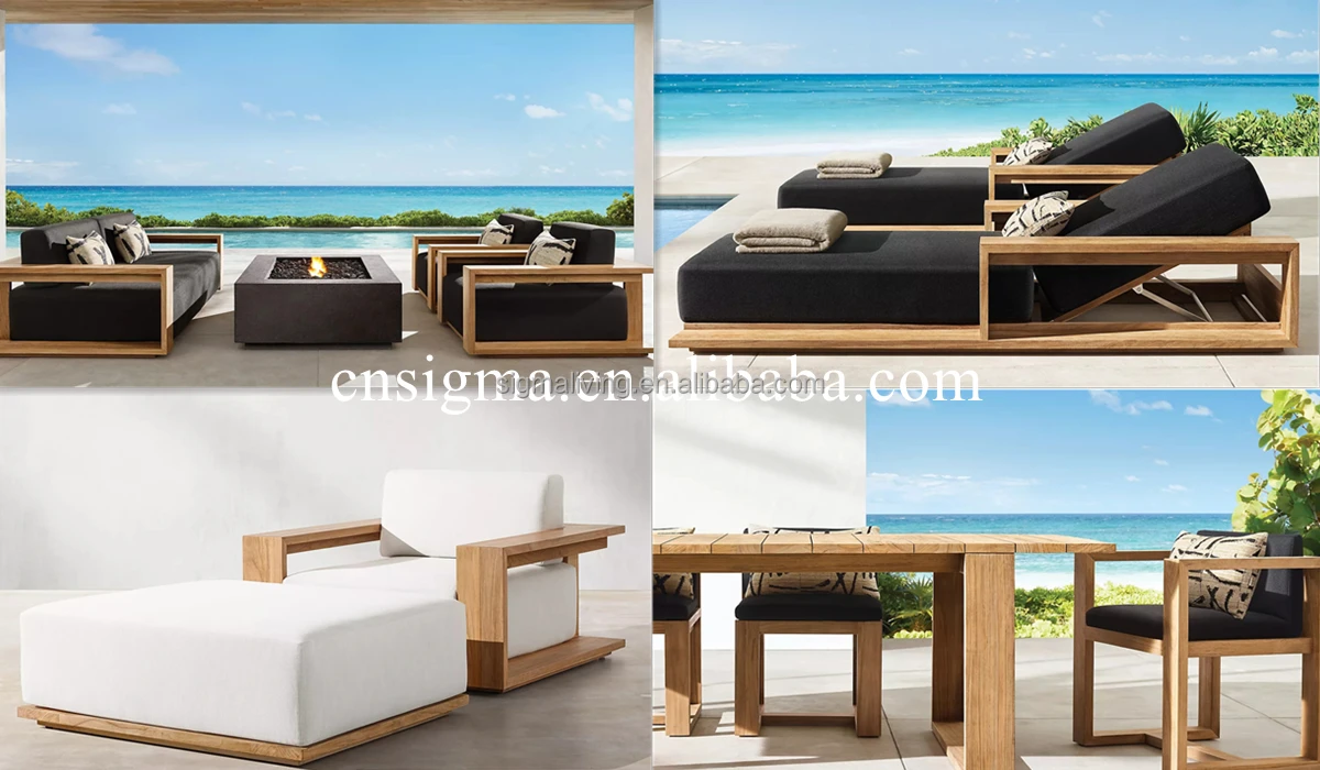 Wonderful outdoor home and garden sigma furniture set  cane  teak wood side table