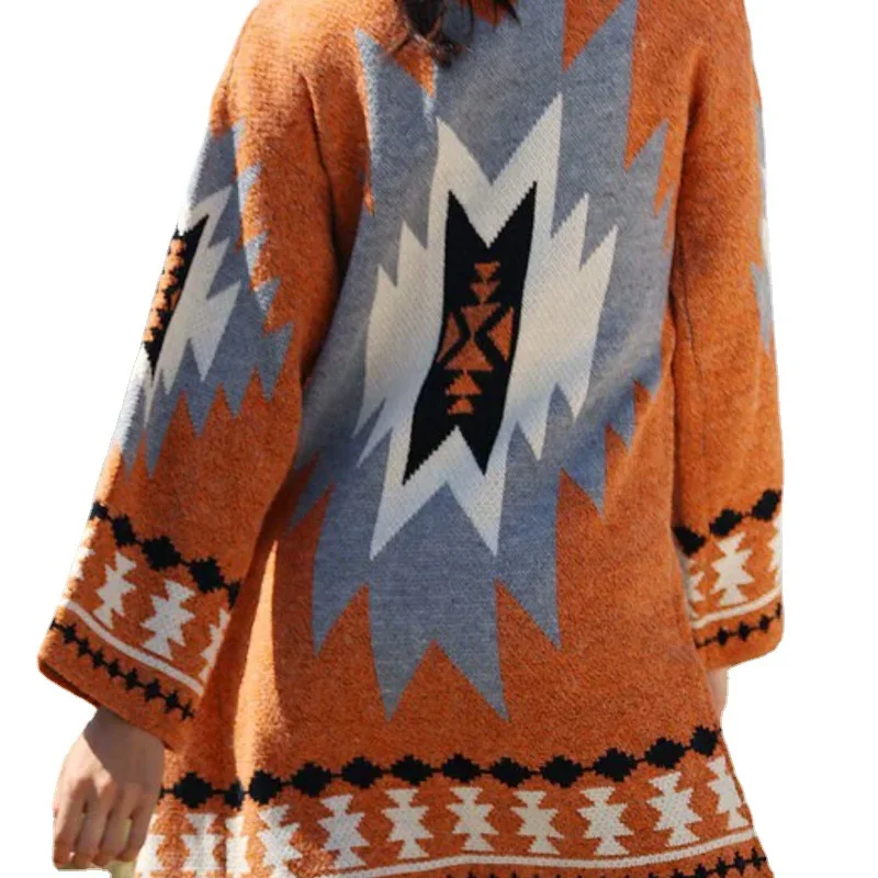 Russia Wholesales Custom Long Sleeve Designer Knitwear Tapestry Knitted Plus Size Oversized Cardigan Women