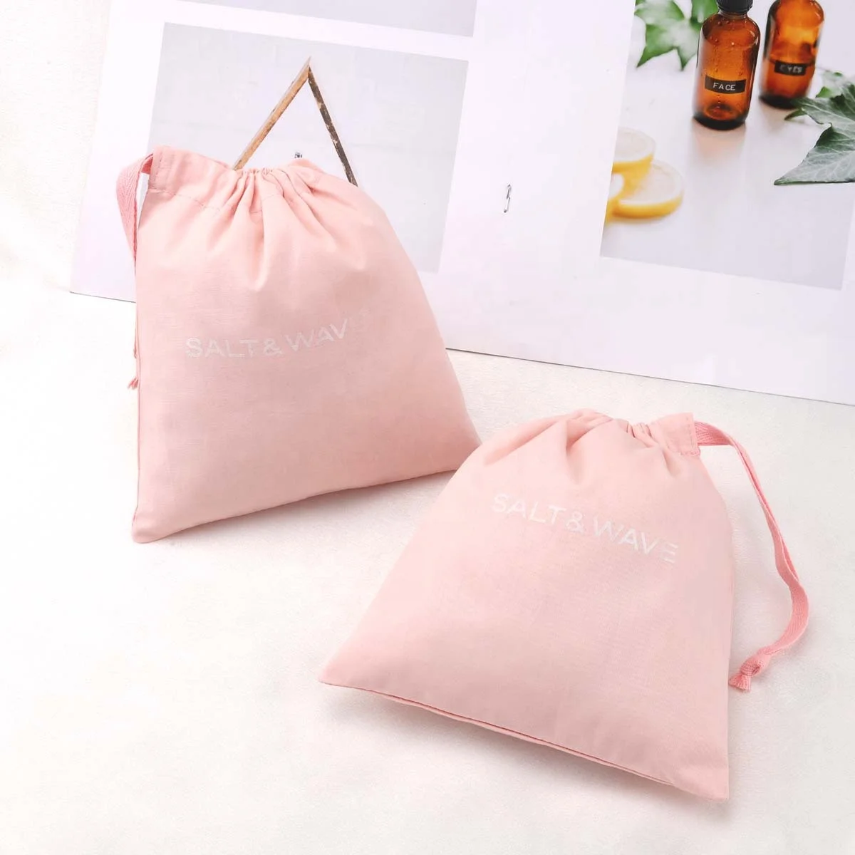 Custom Reusable Pink Cotton Dust Skincare Product Cosmetic Drawstring Organic Muslin Gift Makeup Cotton Pouch