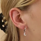 Hoops Hoop Gemnel Stack Crescent Moon Charms Luna CZ Hoops Gold 925 Silver Women Hoop Earing