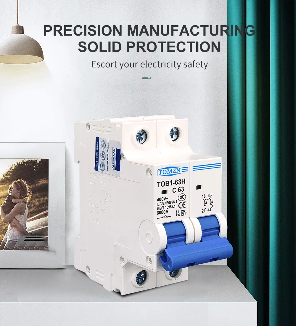 TOMZN 2P AC MCB TOB1-63 C Type 230/400V~ 50HZ/60HZ Mini Circuit Breaker 6A 10A 16A 20A 25A 32A 40A 50A 63A