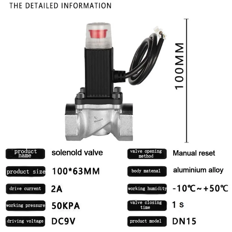 Gas Automatic Shut off Valve DN15 for 1/2" Pipeline Aluminum Alloy Fast Response <0.3s 12V Solenoid Valve Kitchen Leak Detection
