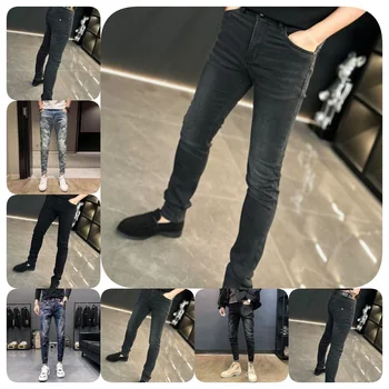 Wholesale jeans manufacturers direct summer and autumn new slim straight casual breathable wear-resistant men's jeans