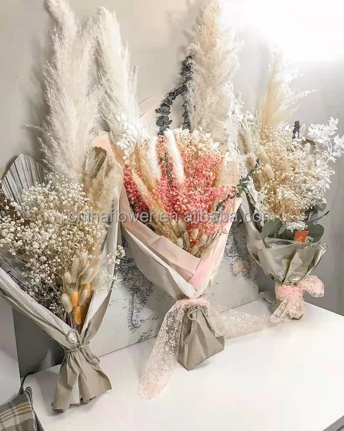 FCD1006 Large Artificial Silk Wedding Party Decoration White Dried Long Natural Flowers large Fluffy Pampas Grass