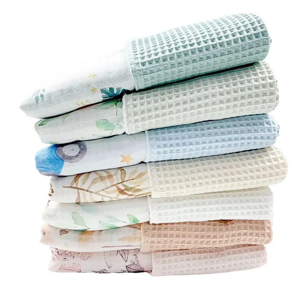 Custom Shower Gift 2 Layers Bamboo Cotton Newborns Musselin Waffle Baby Throw Blanket Muslin Swaddle Wrap Blanket