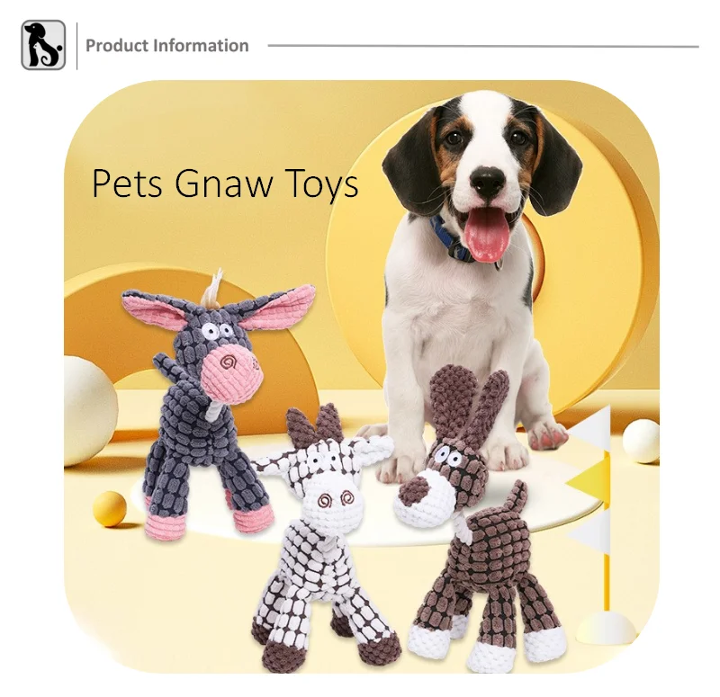 Fun Pet Toy Donkey Shape Corduroy Chew Toy For Dogs Puppy Squeaker Squeaky Plush Bone Molar Dog Toy Pet Training Dog Accessories