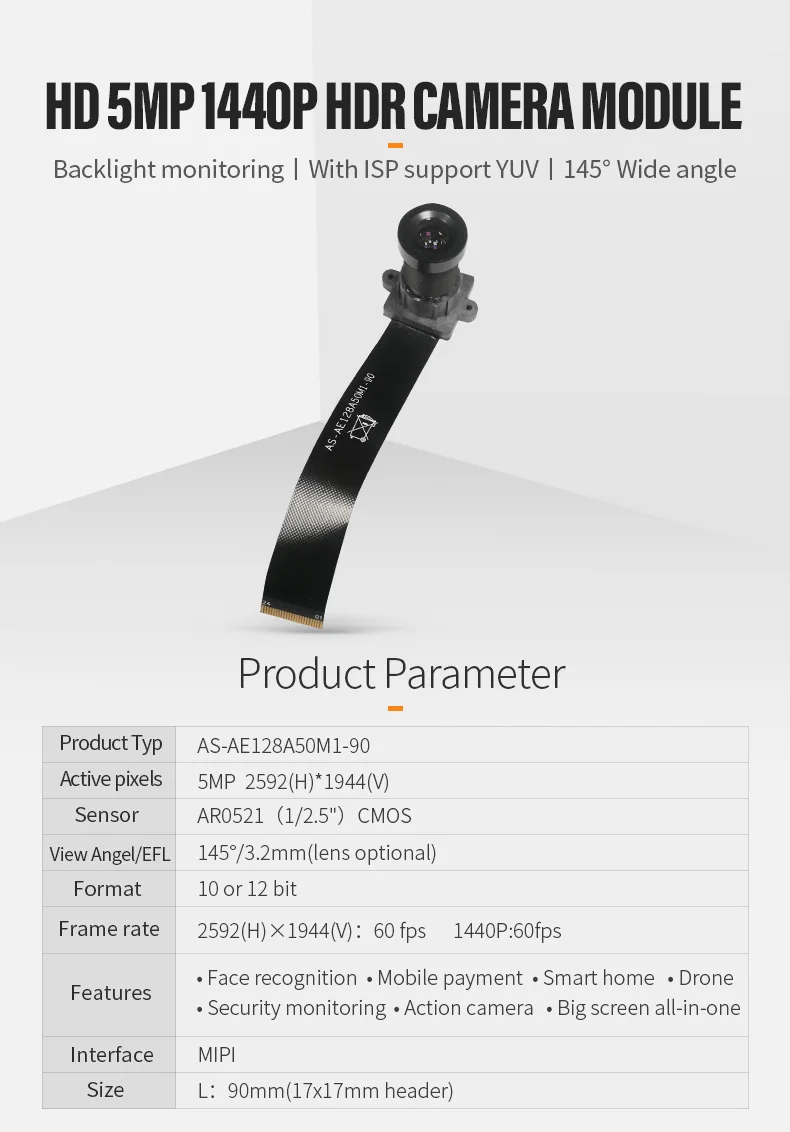 DGZX Mini Mipi Hd 5MP AR0521 Fixed Focus CCTV Security IoT Night Vision Camera Module No Distortion Lens插图 DGZX Mini Mipi Hd 5MP AR0521 Fixed Focus CCTV Security IoT Night Vision Camera Module No Distortion Lens插图