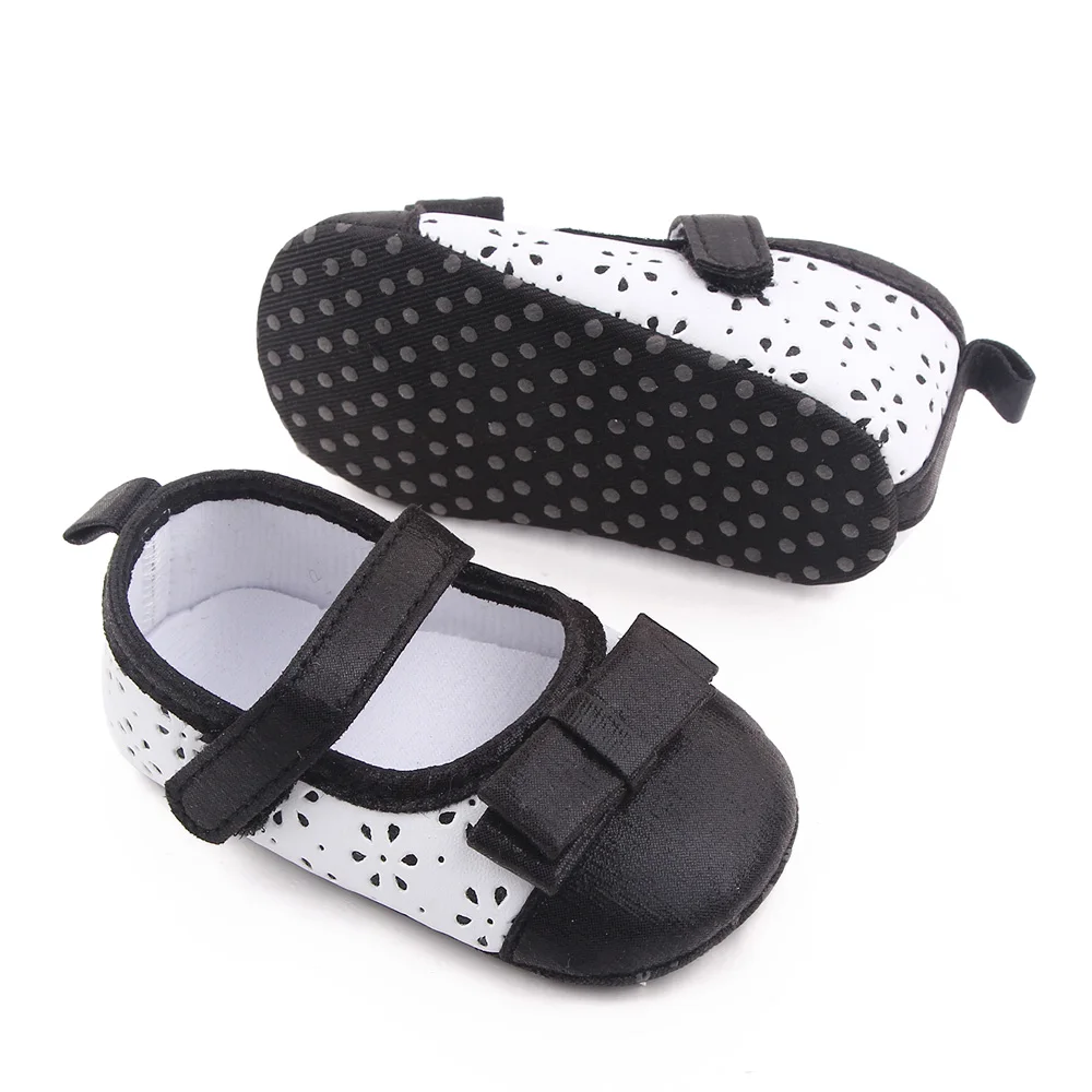 Baby Girls Bow Hollowed Flowers Sparkly Color Matching Princess Soft Soled Toddler Shoes factory