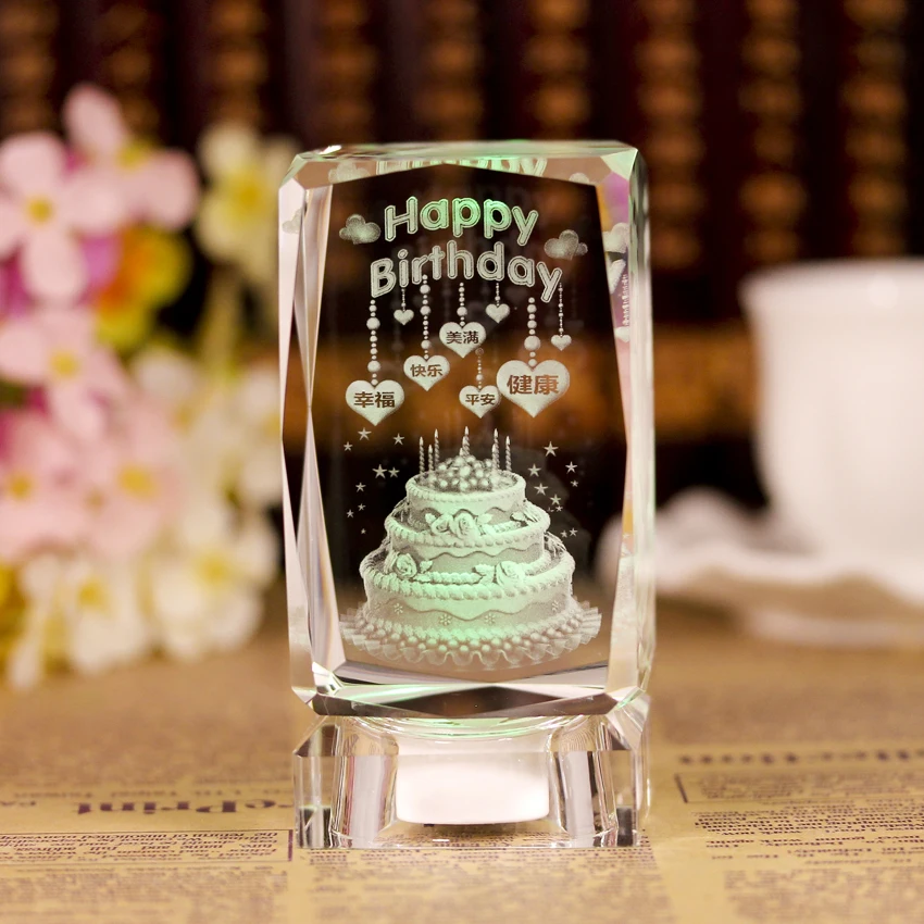 product wholesale customize crafts led light souvenir butterflies tulip flowers engraved 3d laser crystal cube-40