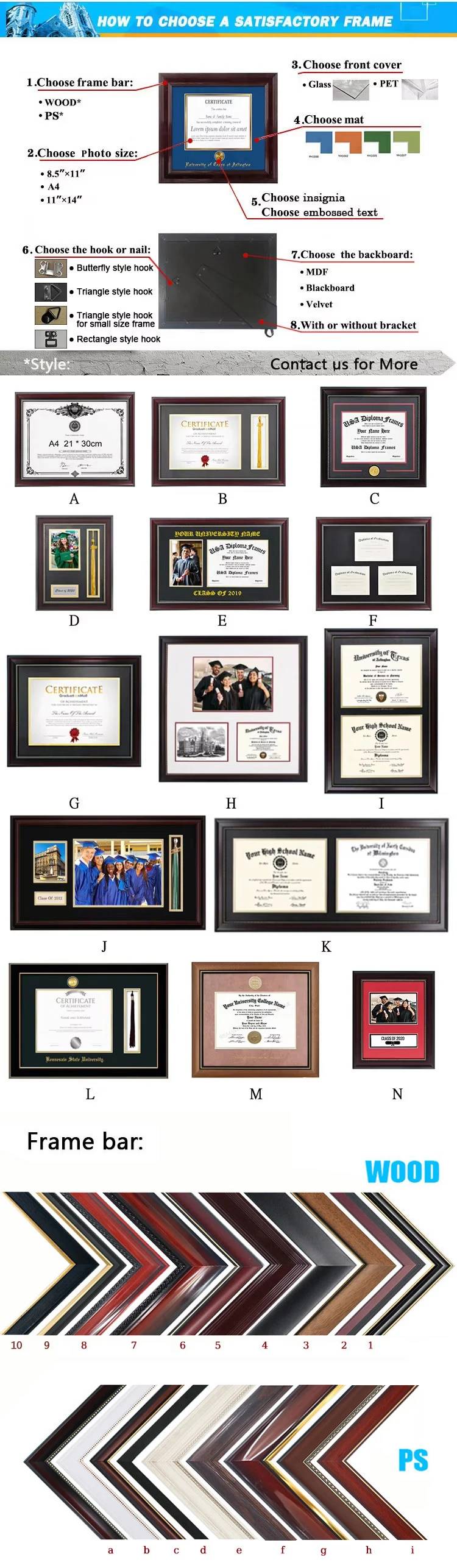 Hot Selling 8.5*11 PS Certificate Frame Graduation Diploma Frame with Tassel manufacture