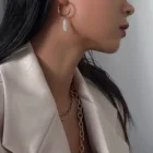 Pearl Hoops Earrings Pearlpearl Factory Supply High-end Vintage Gold Jewelry Baroque Pearl Hoops Square Pendant Earrings