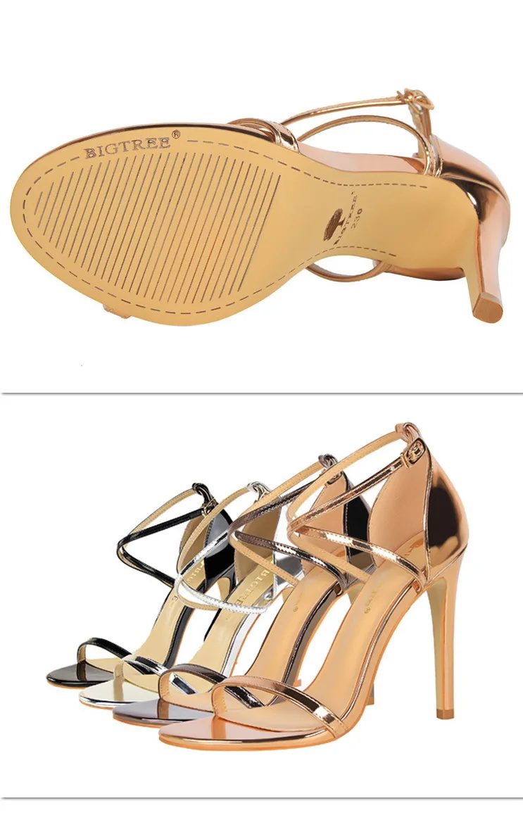 34-40 Fashionable and sexy nightclub sandals Summer slim heels and ultra-high heels Hollow cross strap sandals