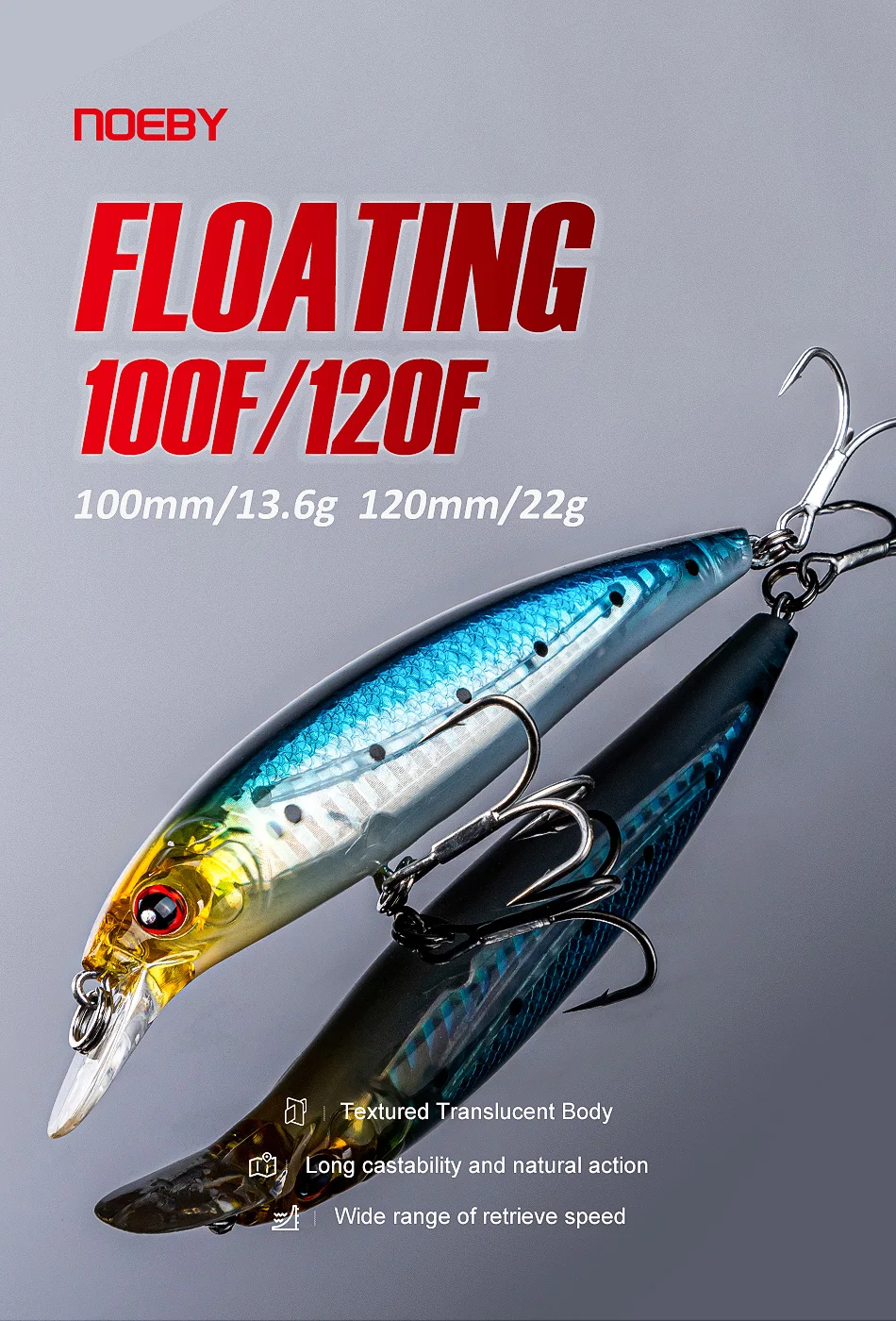 Noeby Mm G X Rap Minnow Lures Floating Wobblers Jerkbait Plastic