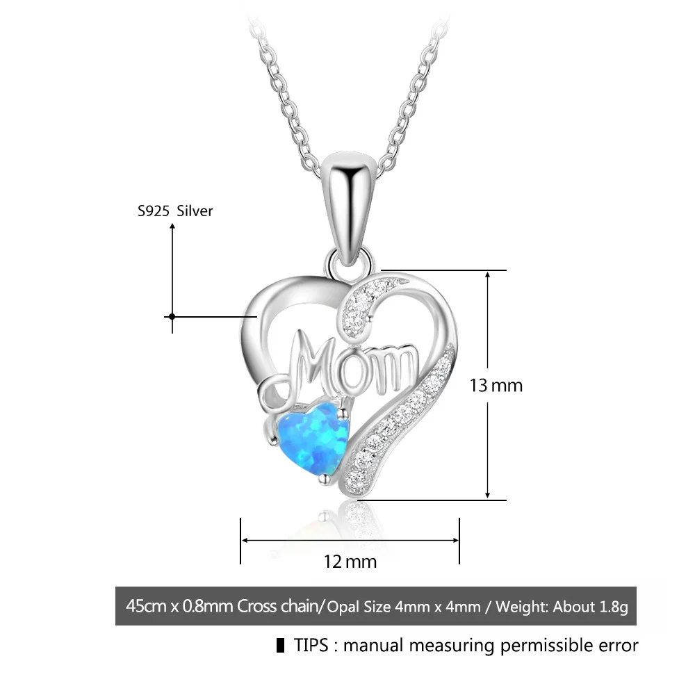 mother day gifts 2021 silver mom necklace opal stone 925 sterling heart design mama necklace 925
