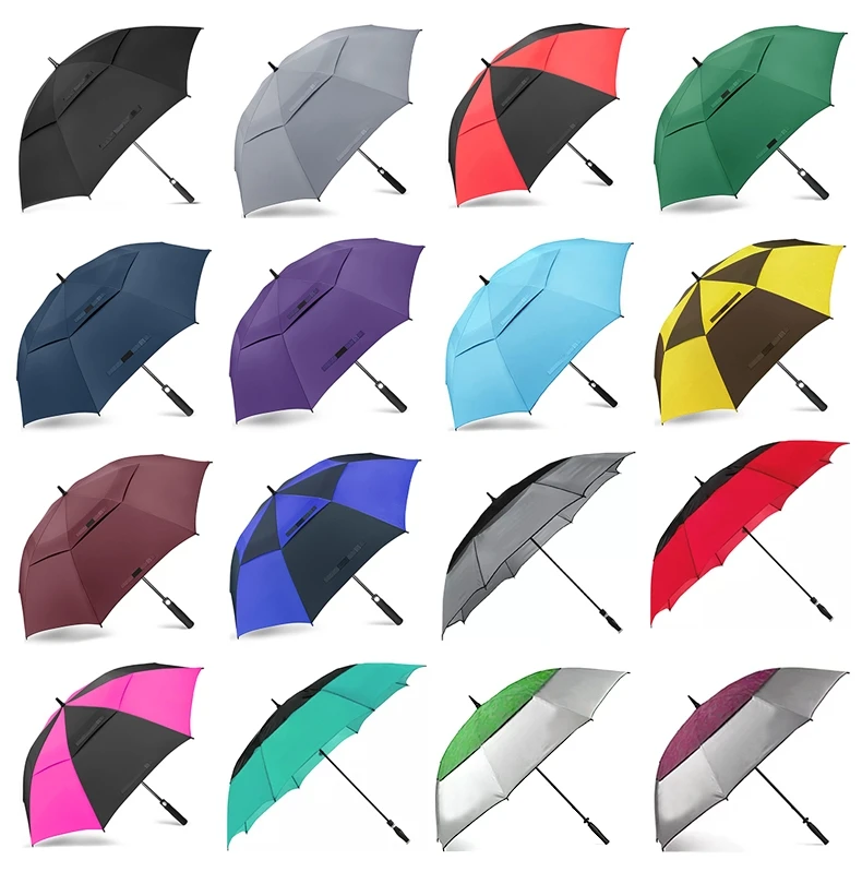 Wholesale Custom Logo big Double Canopy Vented Windproof Umbrella Automatic Open Straight Golf Umbrella with logo