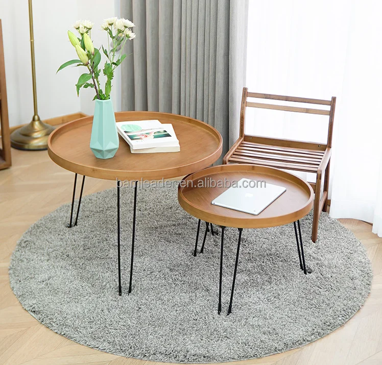 nordic home decor High Quality Round Portable Foldable Table Snack Bamboo Products Snack Tray Wooden Bamboo Tea Coffee Table
