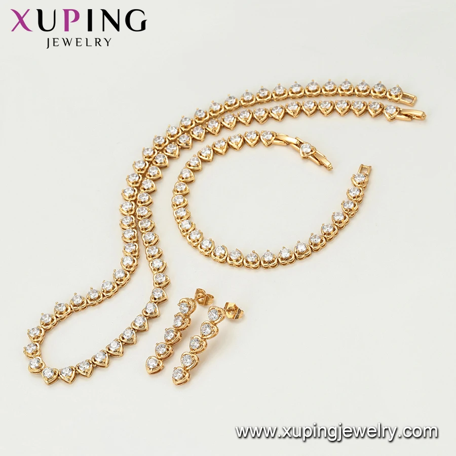 65257 xuping luxury 2019 new arrival with heart stone bracelet jewelry sets necklace and earring