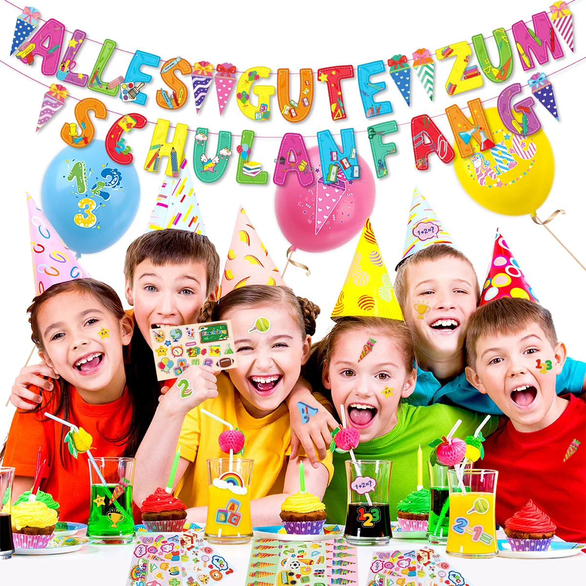 New German style back to school party decoration season balloons pull flag stickers set for kids party