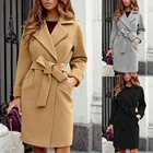 2021 Autumn And Winter New Fashion Slim-fit Belt Lapel Woolen Coat Coat