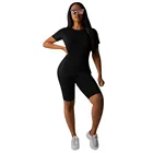 Womens 2 PC Sets Cotton Summer Solid Color Casual Short Sleeve Top With Short Bottom Sets Logo Custom Sportswear RS00348