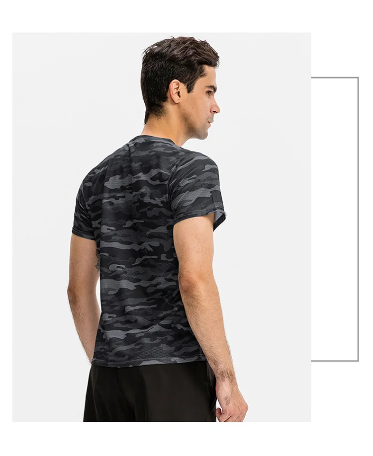 Men's Sports Loose T-shirt Outdoor Training Gym Running Camouflage Quick-Drying Breathable Short Sleeves Top