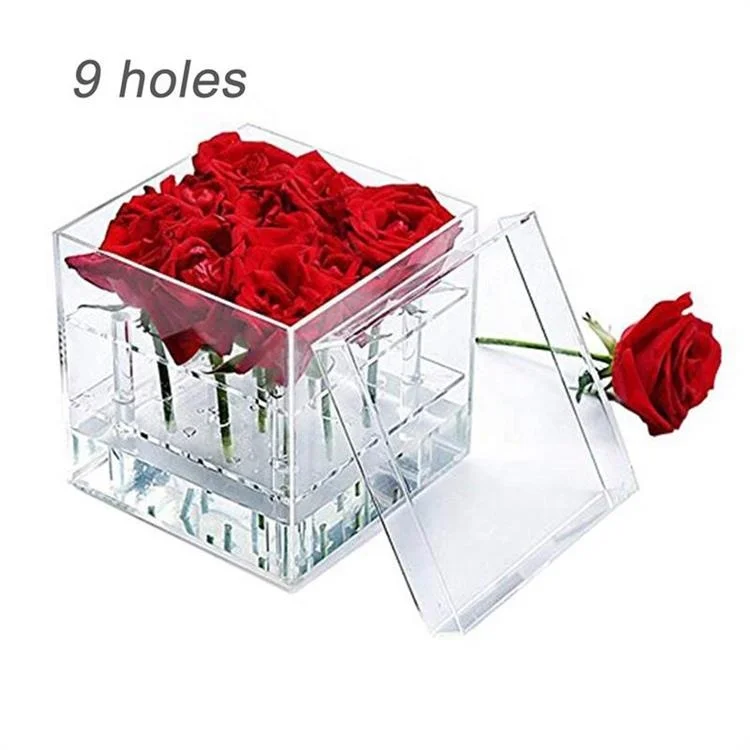 Acrylic Transparent Transparency Organic Glass Preserved Fancy Rose Flower Display Gift Acrylic Rose Flower Box with Lid