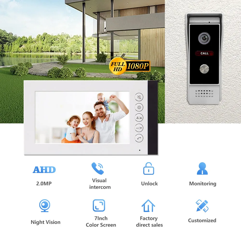 Video Doorbe 7 Inch 4Wire Connection Intercom Doorbell With Camera Intercom Global Distribution Best Intercom Doorbell System